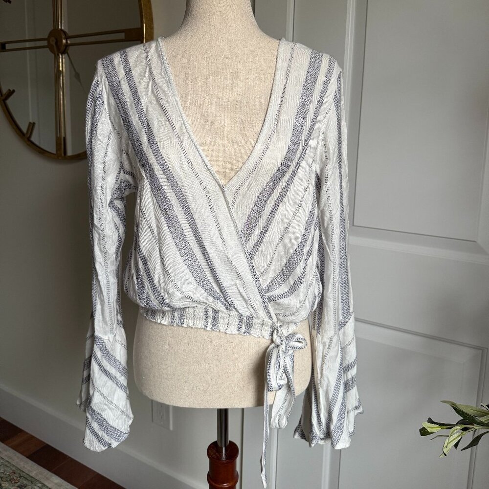 Altar'd State Blue and White Striped Bell Sleeve Size Large